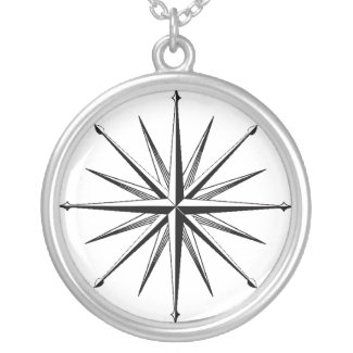 Traditional Compass Sterling Silver Necklace Black