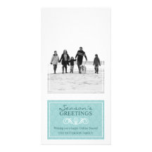 Traditional Elegant Teal & White Photo Greeting Photo Card Template