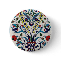 Traditional islamic floral design tiles pinback button