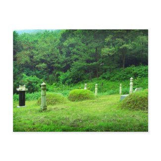 Traditional mountain graves in South Korea postcard