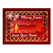 Traditional red & gold personalized  christmas postcard