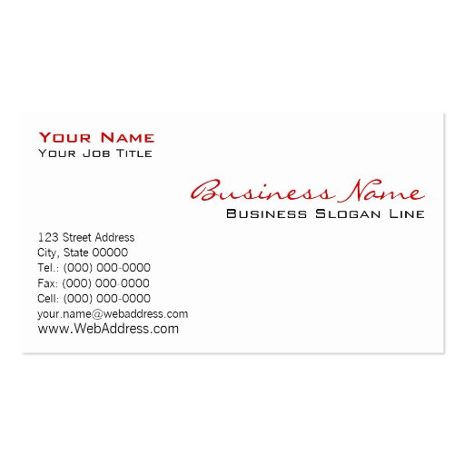 Traditional White Business Card (front side)