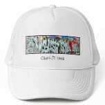 Traditional white cap with graffiti mesh hat