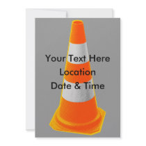 Traffic Cone with Grey Stripes Personalized Invitations