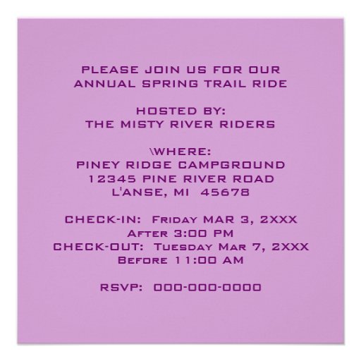 TRAIL RIDE HORSEBACK RIDING CAMPING INVITATIONS