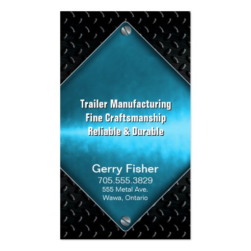 Trailer Manufacturing Metal Business Card - Blue (back side)