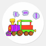 train 1st birthday round stickers