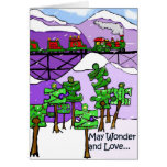 Train and puzzle trees Christmas Card autism cards