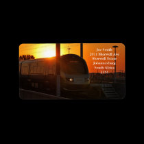 Train at sunset labels
