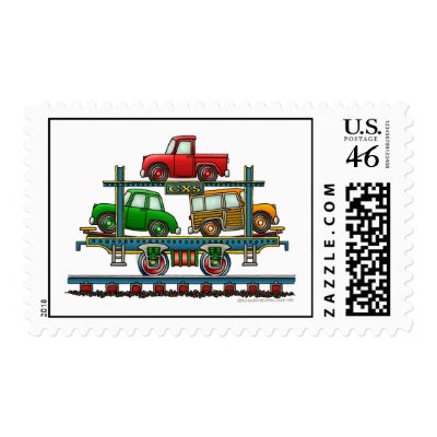 Train Auto Carrier Car Railroad Stamps by art1st