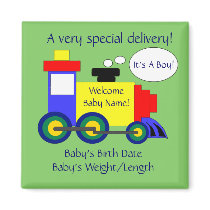 Train Birth Announcement Magnet by BundlesOfJoy Train Birth Announcement Magnet
