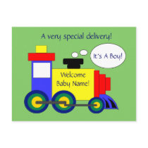 Train Birth Announcement Postcard