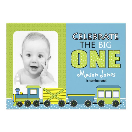 Train Boy First Birthday Party Custom Announcements