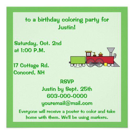 Train Coloring Birthday Party invitation