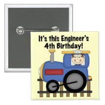 Train Engineer 4th Birthday Tshirts and Gifts Button