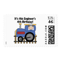 Train Engineer 4th Birthday Tshirts and Gifts Stamp