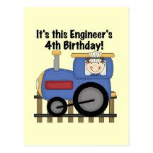 Train Engineer 4th Birthday Tshirts and Gifts Post Card