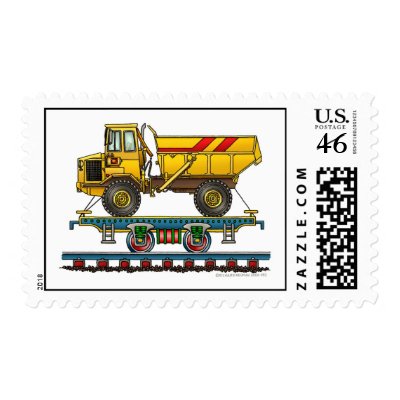Train Flat Car With Dump Truck Railroad Stamps by art1st
