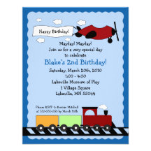 Train & Plane 4x5 cute boy birthday invitation