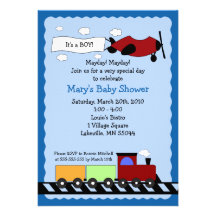 Train & Plane 5x7 cute boy baby shower invitation