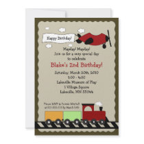 Train & Plane 5x7 cute boy birthday invitation