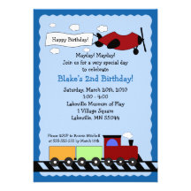 Train & Plane 5x7 cute boy birthday invitation