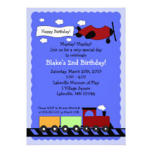 Train & Plane 5x7 cute boy birthday invitation