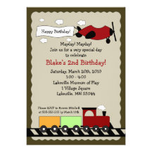 Train & Plane 5x7 cute boy birthday invitation