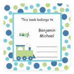 Train Plane Book Plate Label Blue Green Dot stickers