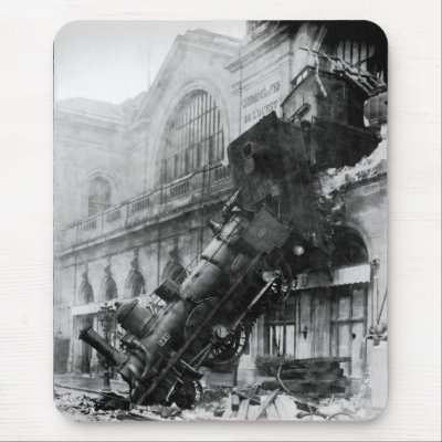 Train Wreck at Montparnasse, railroad disaster Mouse Mat by harlowandcompany