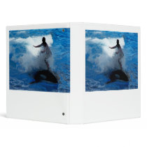 Trainer riding on killer whale orca photograph vinyl binder