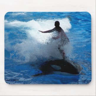 Trainer riding on killer whale orca photograph mousepad