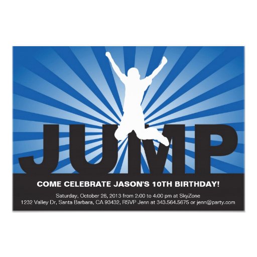 Trampoline Birthday Party Invitation for a Boy (front side)