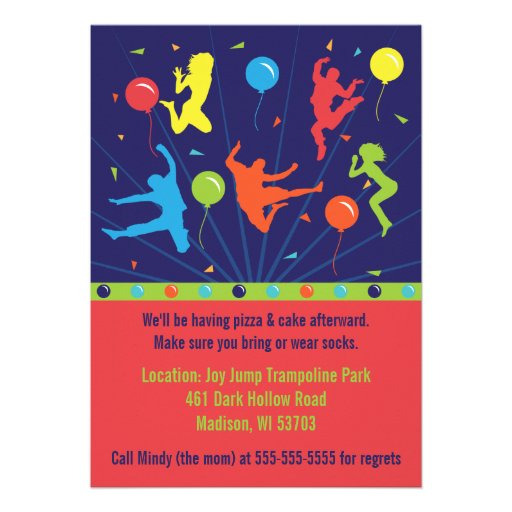 Trampoline Birthday Party Invitations Boys & Girls