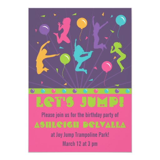 Trampoline Birthday Party Invitations for Girls Zazzle