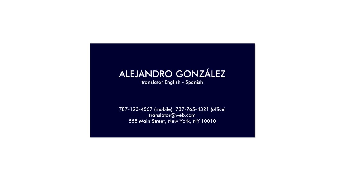 Translator English Spanish Masculine Business Card Zazzle