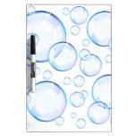 Transparent blue soap bubbles dry erase white board