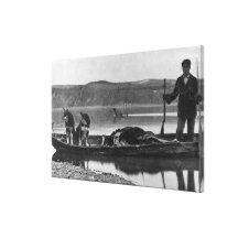 Trapper in Canoe with Hides and Dogs Alaska Stretched Canvas Prints