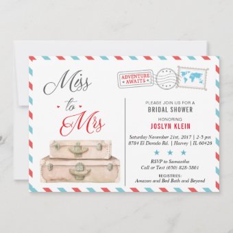 Travel Bridal Shower Invitation Miss To Mrs Invitation Zazzle