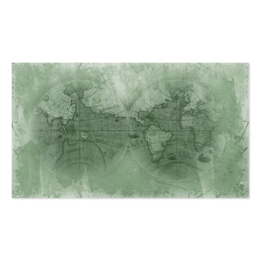 Travel Business Card Antique World Map Globe green (front side)