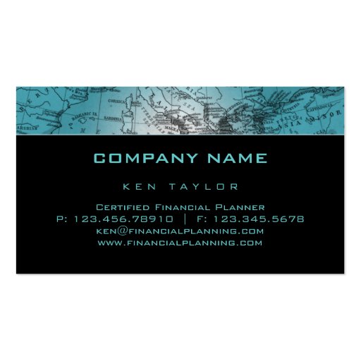 Travel Business Card World Map Globe blue (back side)