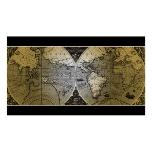 Travel Business Card World Map Globe gold (front side)