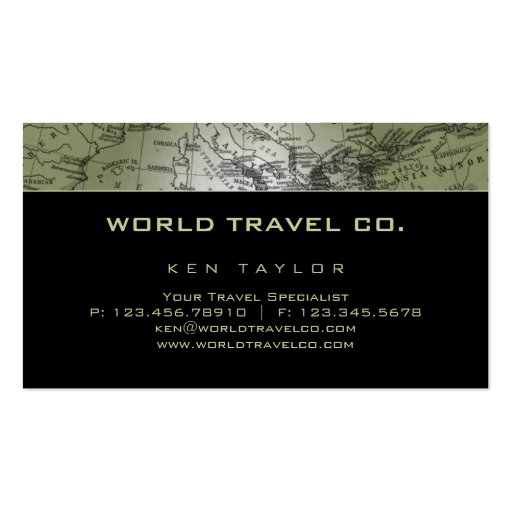 Travel Business Card World Map Globe green (back side)