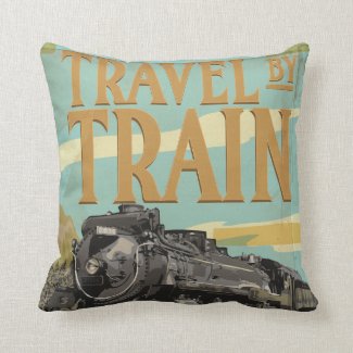 Travel By Train vintage travel poster Pillow