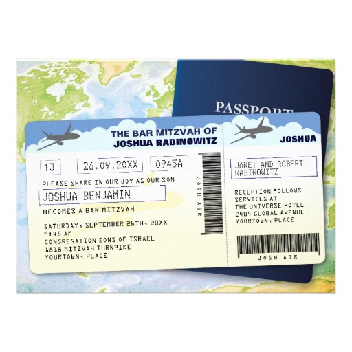Travel Documents Bar or Bat Mitzvah Custom Invitation