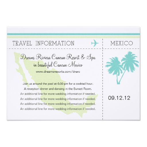 Travel Information Boarding Pass TO MEXICO Custom Invitations