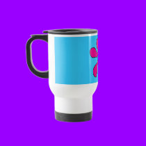 Travel Mug - Flower Power Pink on Blue