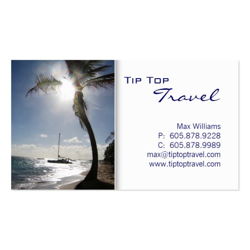 Travel Palm Tree Sun Ocean Boat Business Card (front side)