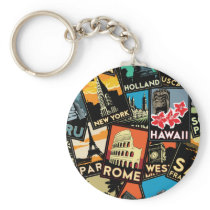 Travel posters retro vintage europe asia usa keychains