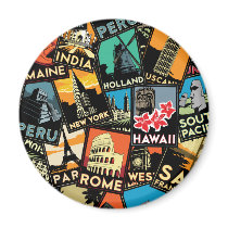 Travel posters retro vintage europe asia usa magnets